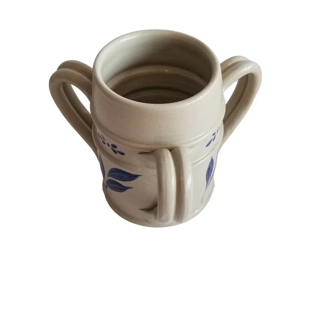 Williamsburg Pottery 3 Handle Mug Container Vase Cobalt Blue Stoneware Vintage
